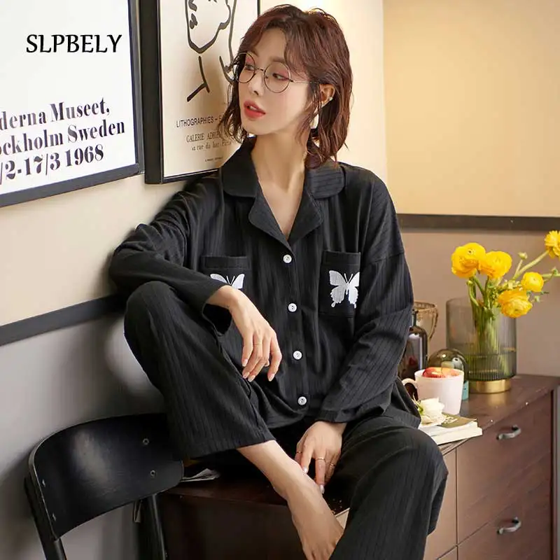 

SLPBELY Pajamas Sets For Women Cartoon Sweet Peter Pan Collar Long Sleeve Home Wear Cute Loungewear Sleepwear Nightwear Pyjamas
