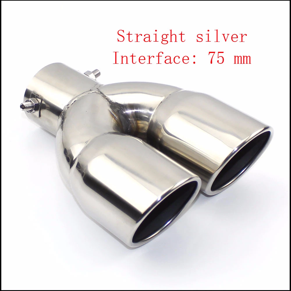 silver straight 75mm Выхлопная труба глушителя выхлопной трубы выпускное сопло конец Универсальный нержавеющая сталь квадратный конец одно изменение два двойной Выход ID 60 мм 75 мм - Цвет: silver straight 75mm