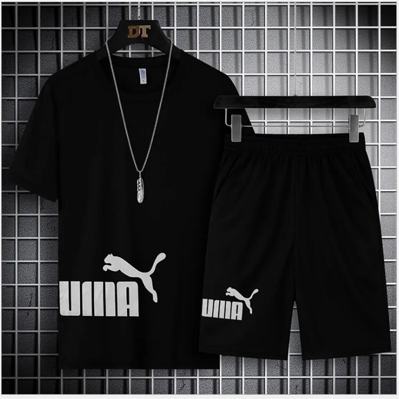 

2021 New Summer Brand Men's suit Breathable Casual Wear fitness Sports Suit Men Short-Sleeved Shirt T-Shirt + Shorts 2-Piece Set
