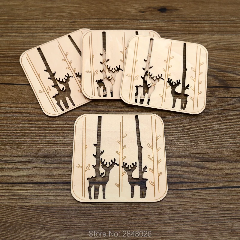 Лазерная резка древесины уникальные лесные животные подстаканник с орнаментами.