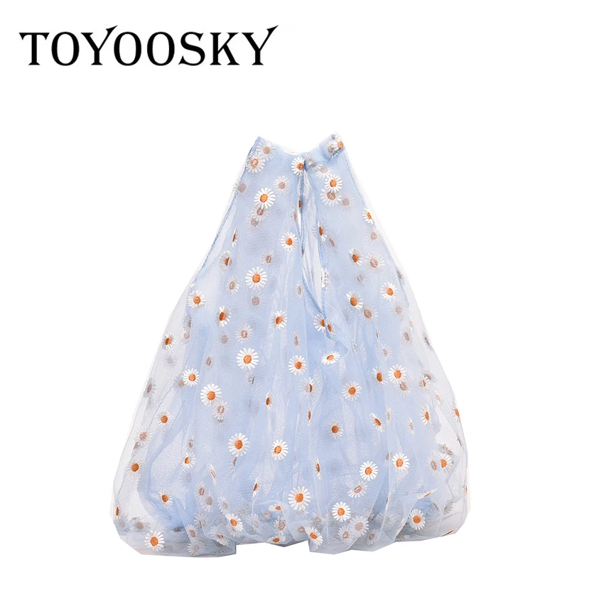 

Милые сетчатые сумки на плечо, Женская Новая повседневная сумка-тоут с вышивкой в виде подсолнуха, богемная дорожная сумка для покупок, Сказ...