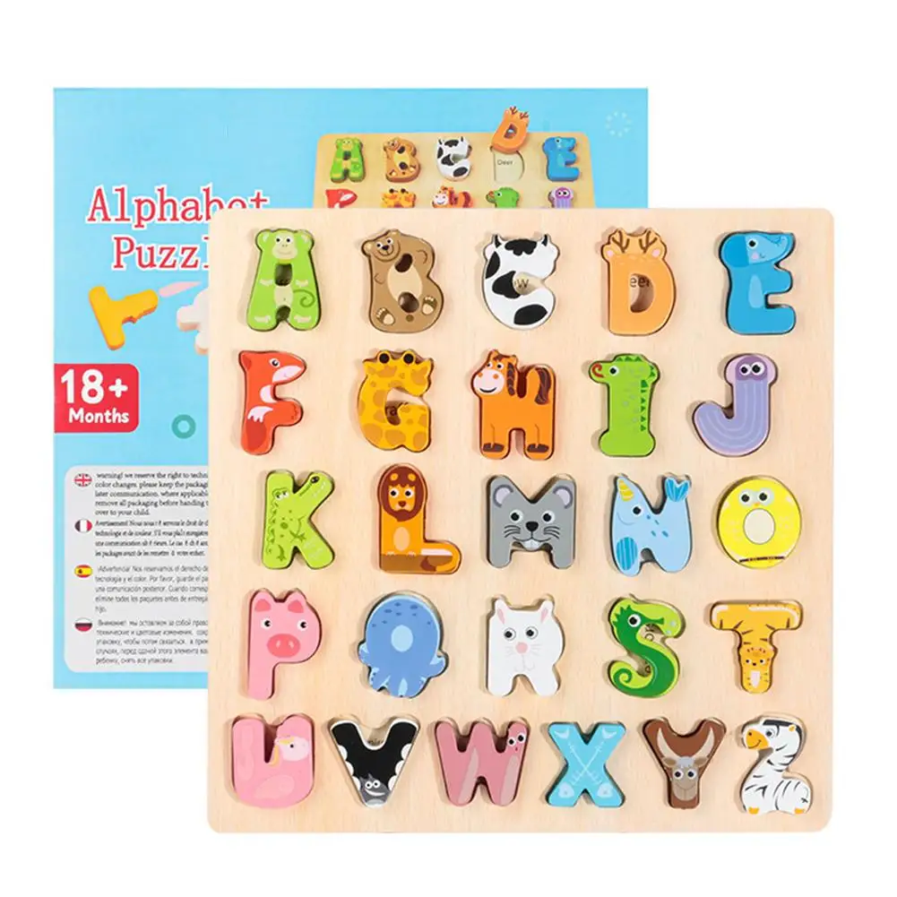 

Wooden 26 Letter Animal Matching 3D Puzzle Board Puzzle Early Educational Cognitive Pairing Children Toddler Game Montessori Toy