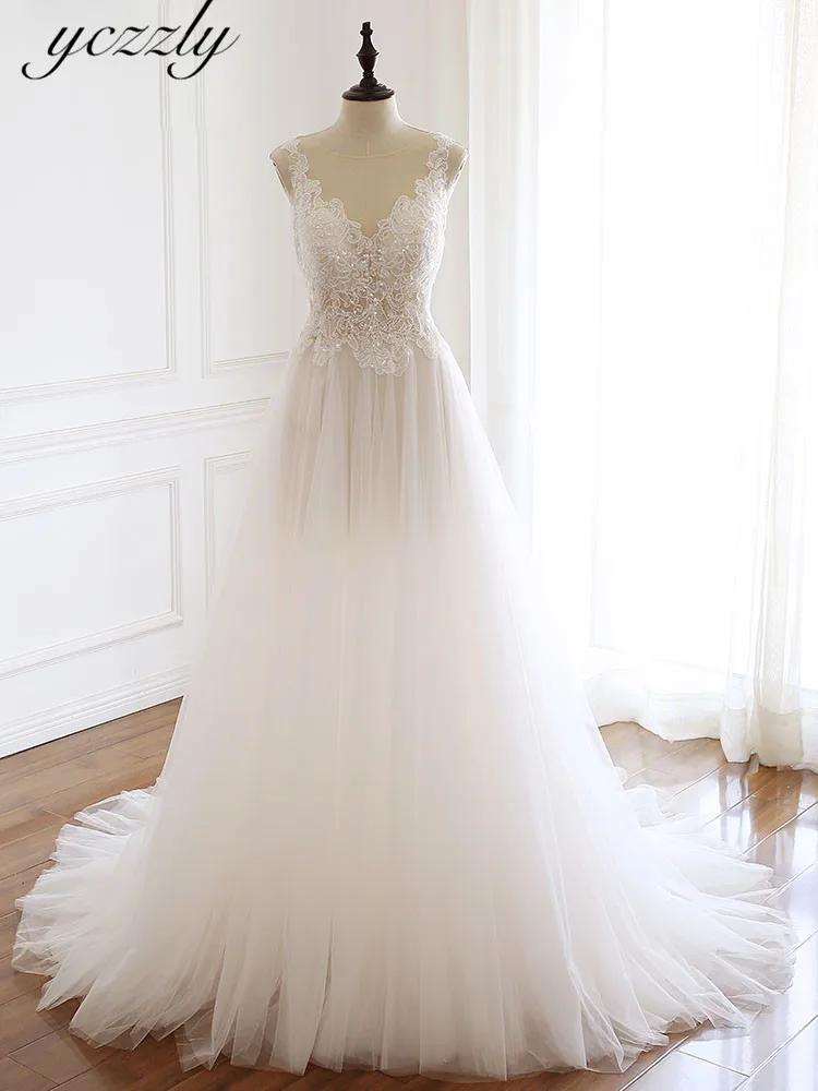 Vestidos De Casamento Com манга просто Иллюзия кружевное платье с v-образным вырезом С