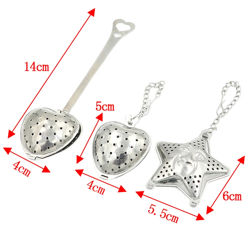 

Lovely Stainless Steel Strainer Steeper Handle Shower Reusable Tea Strainer TeapotHeart Star Shaped Tea Infuser Spoon