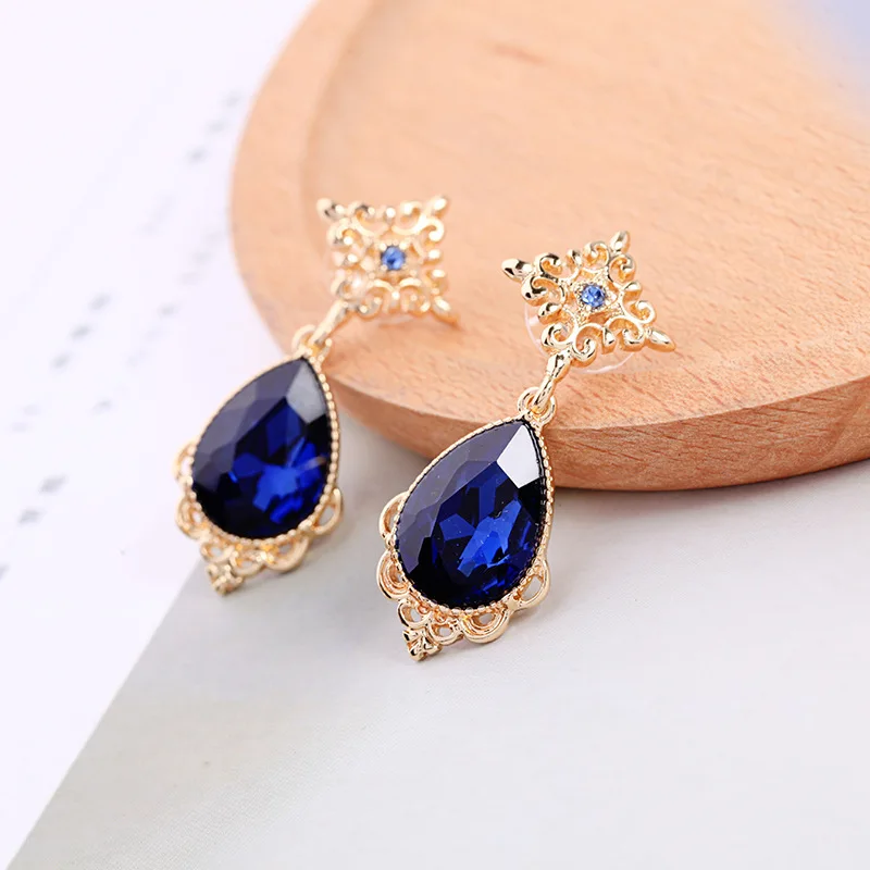 DEL LUNA отель IU корейские Винтажные висячие серьги с синими кристаллами для женщин