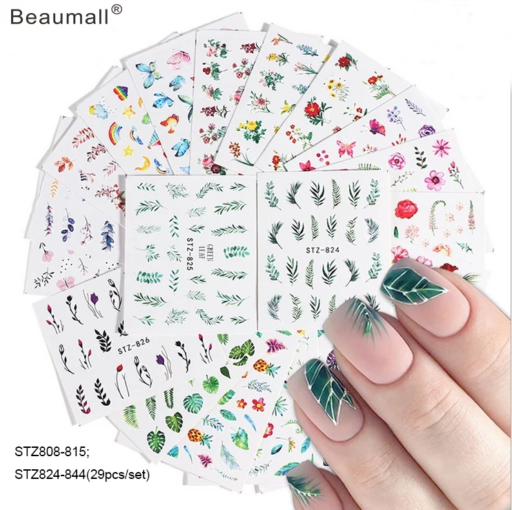 

29 шт., водные наклейки для ногтей