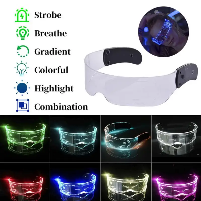 LED Luminous Glasses For Party Electric Syllable Disco Bar High-tech Decoration Super Cool Neon Light Up Visor Eyeglasses | Дом и сад