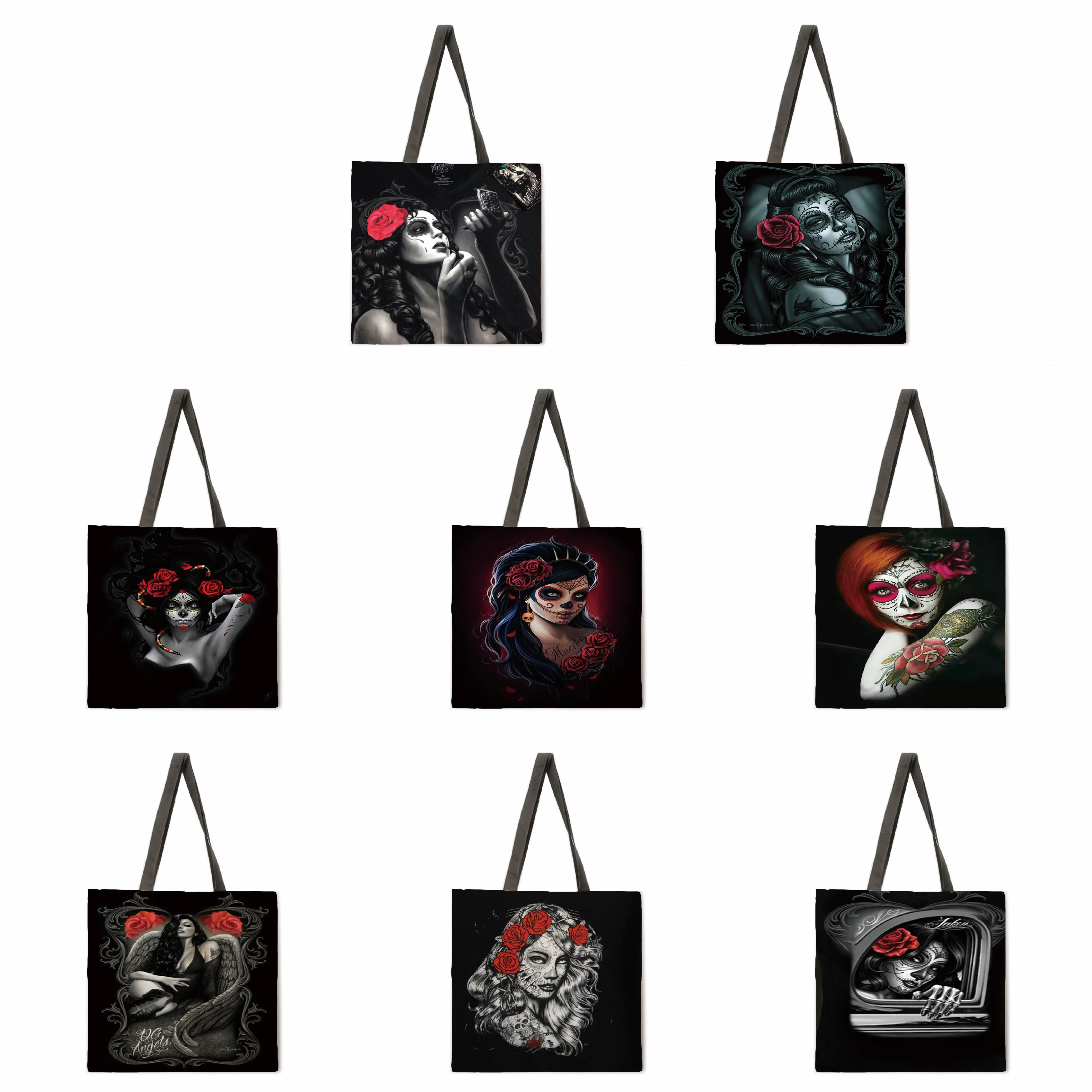 

Ladies Shoulder Bag Punk Angel Printed Handbag Linen Fabric Handbag Reusable Shopping Bag Foldable Beach Bag Handbag