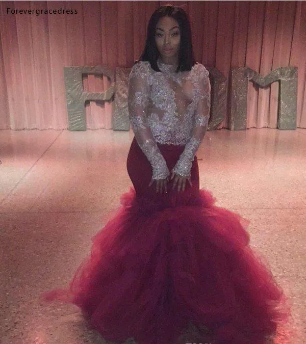 

Длинное с силуэтом "Русалка" цвета Бургунди рукава платье для выпускного вечера сексуальное кружевное прозрачное Пышное вечернее платье на...