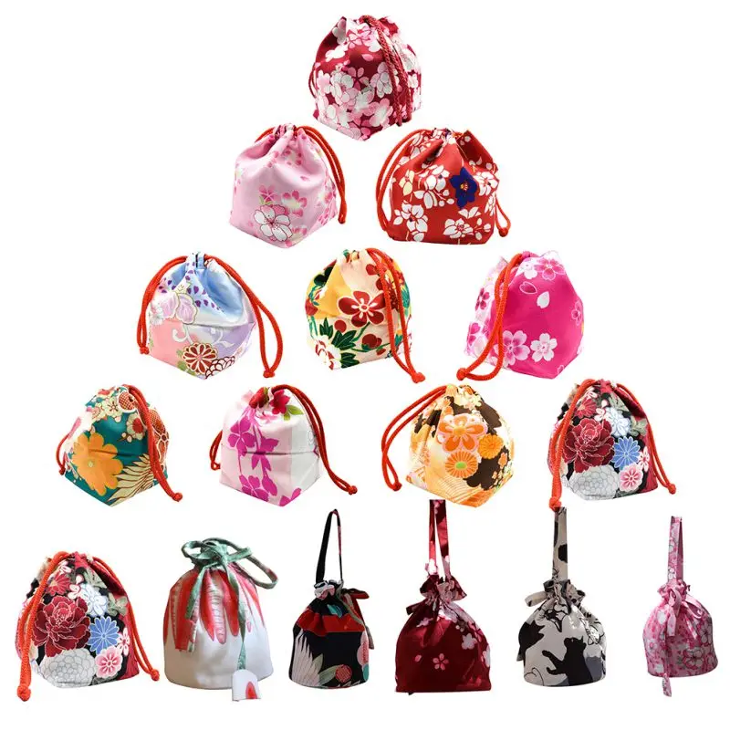 Кошелек Сумочка кимоно юката в цветочек японский монета шнурок ведро сумка