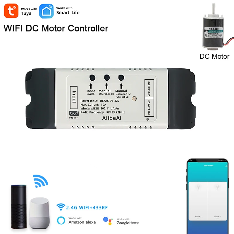 Controlador de Motor Controle de Vida Controle de Voz com Alexa Wifi Inteligente Tuya – Faça Você Mesmo Casa Relé 2 ch Google Assistant Dc12v 24v