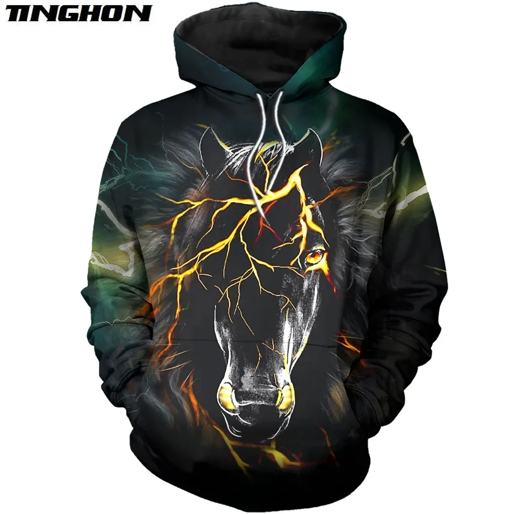 

XS-7XL New Fashion Mens hoodies Black Horse lightning 3D Printed Sweatshirt Harajuku streetwear sudadera hombre