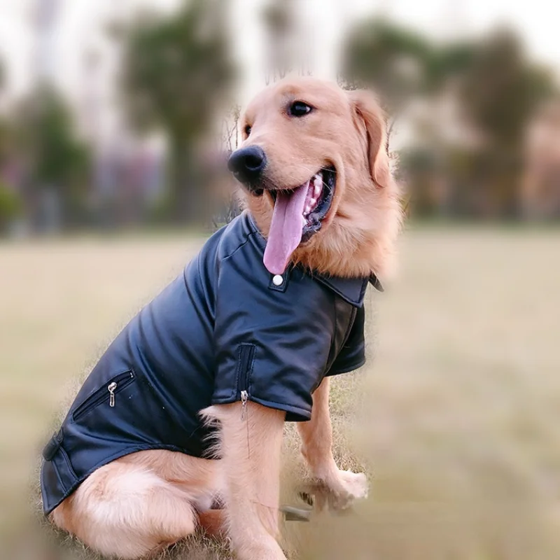 

Pet Fur Coat Red Puppy Leather Jacket Coat Black Waterproof Leather French Bulldog Big Dog Dog Winter Warm Clothes Costume