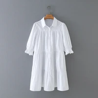 fashionable simple wide shirt short dress for womens 2021 new summer oversize turn down collar short sleeve white dresses