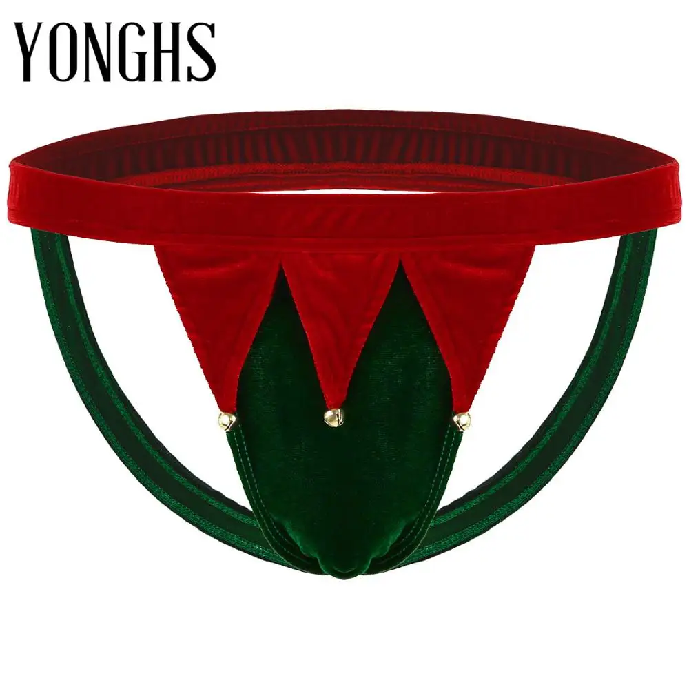 Мужское эротическое нижнее белье бархатное рождественское с низкой посадкой