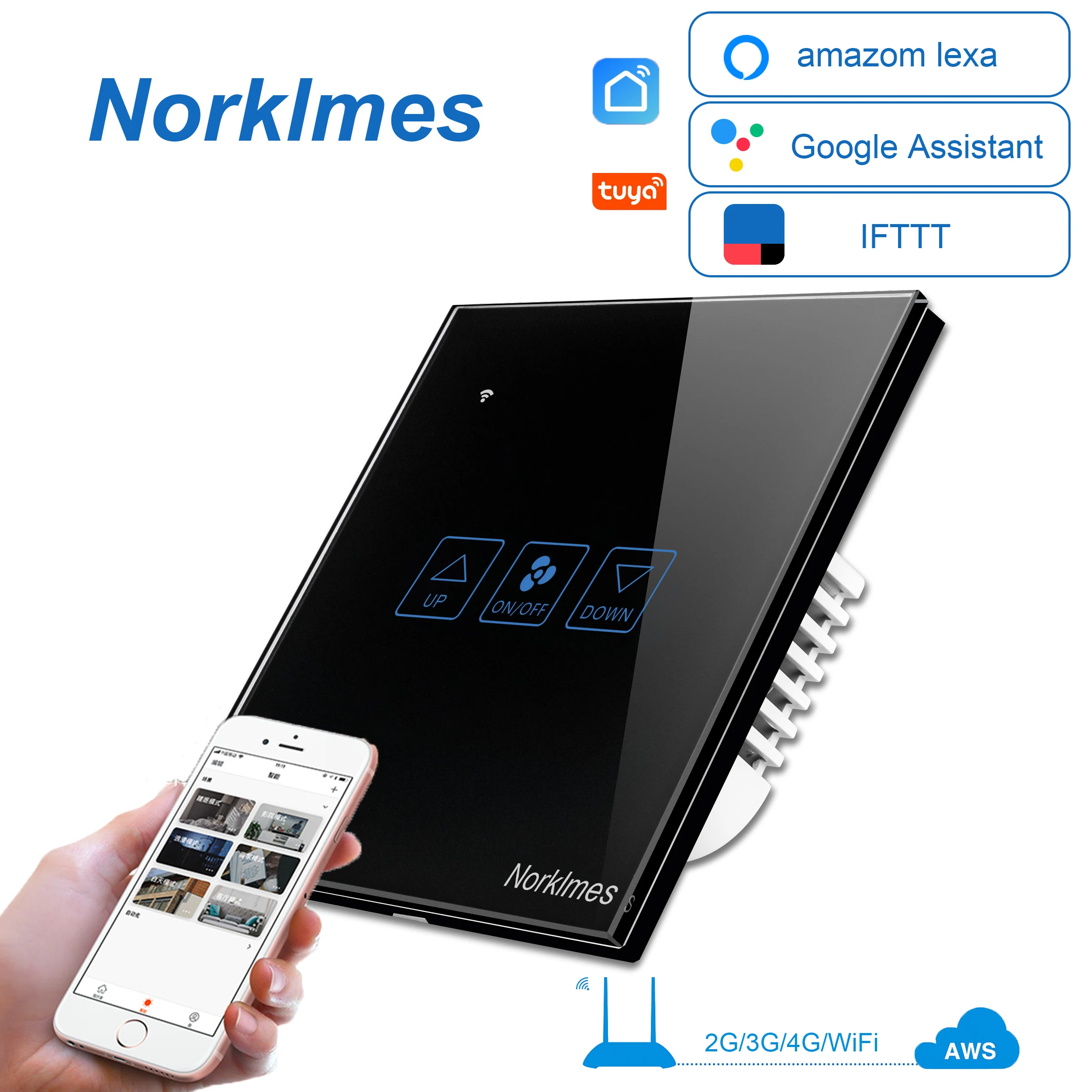Norklmes умный переключатель вентилятора Люкс Кристалл панель Google и Amazon Голосовое управление переключатель белый золотой черный