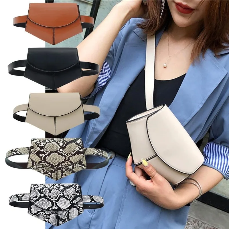 Новинка 2019 Женская поясная сумка на пояс винтажная под змеиную кожу модная для