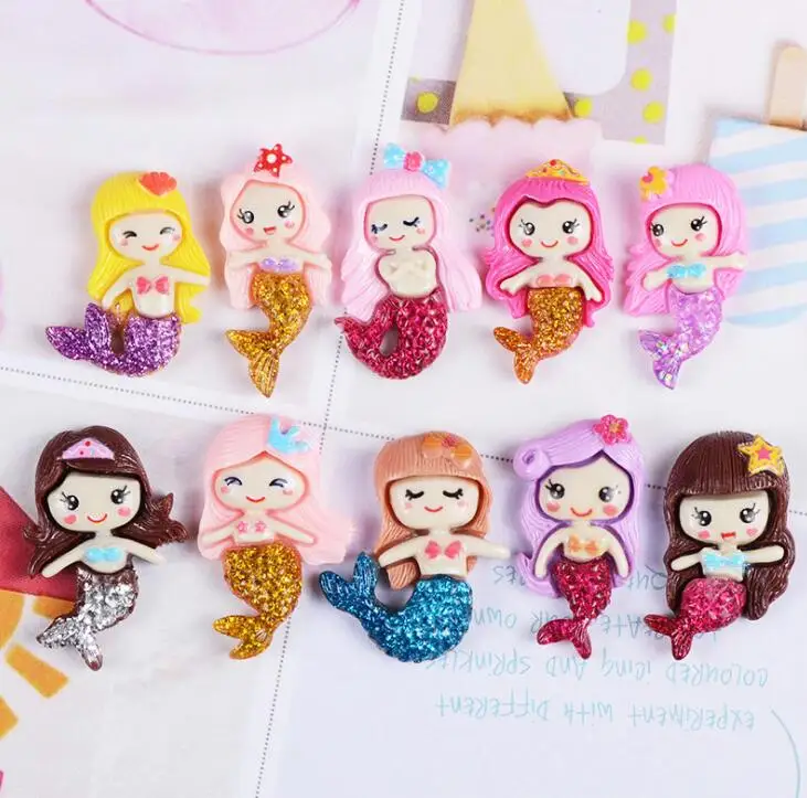 10 шт./лот Мультяшные смолы с плоской задней стороной кабошон кавайные русалки