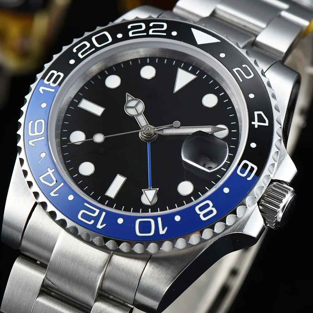 Часы мужские стерильные из нержавеющей стали 40 мм с керамическим кольцом|Мужские