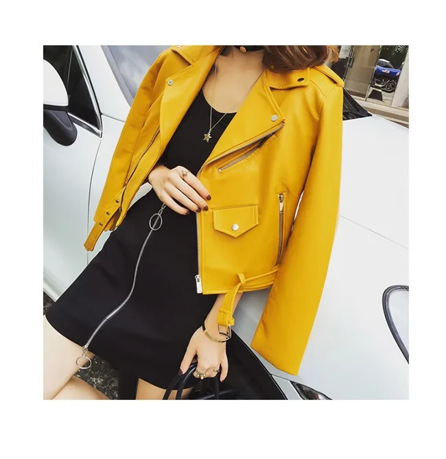 

Модные женские разноцветные Куртки из искусственной кожи, осенне-зимняя мотоциклетная верхняя одежда, куртка с поясом, женская верхняя оде...