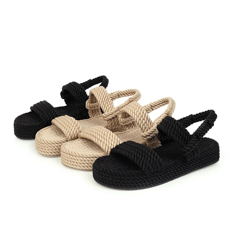 

2021 Summer Women Sandals Female Platform Wedges Shoes Woman Hemp Gladiator Ladies Home Women's Comfortable Footwear Plus Size