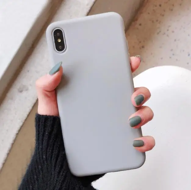 Gray Для iPhone 11 Pro Max X XS Max XR чехол Macaron Plain для iPhone 8 7 6 6s Plus Мягкий чехол для телефона TPU задняя крышка против падения Funda - Цвет: Gray