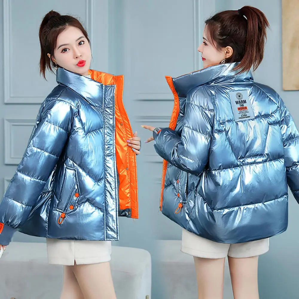 GRELLER 2021 New Women's Clothing Solid Cotton Parkas Short Women's Outwear Autumn Winter Jacket Coats Women Shiny Puffer Jacket