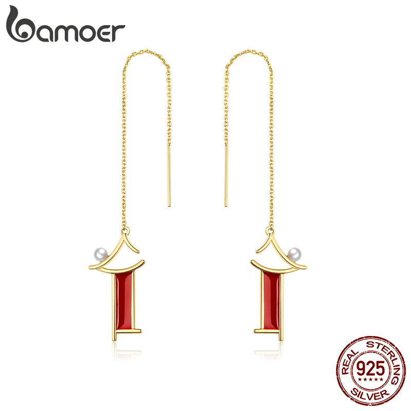 Серьги подвески bamoer GAE340 из серебра 925 пробы золотистые|Серьги-подвески| |