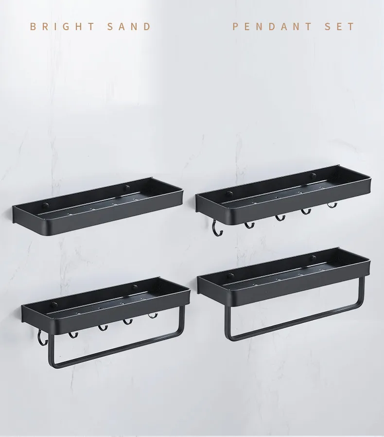 

Bathroom Accessories Space Aluminum Black Bathroom Shelf Kitchen Accessories Coat Rack Free Perforated Wall Hanging Shelves