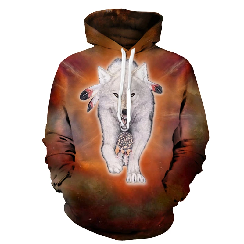 

Мужской свитер с капюшоном, мужские топы, весна и осень, уличная Мужская одежда, 3D животное, Белый Волк, принт, хип-хоп, Повседневная модная св...