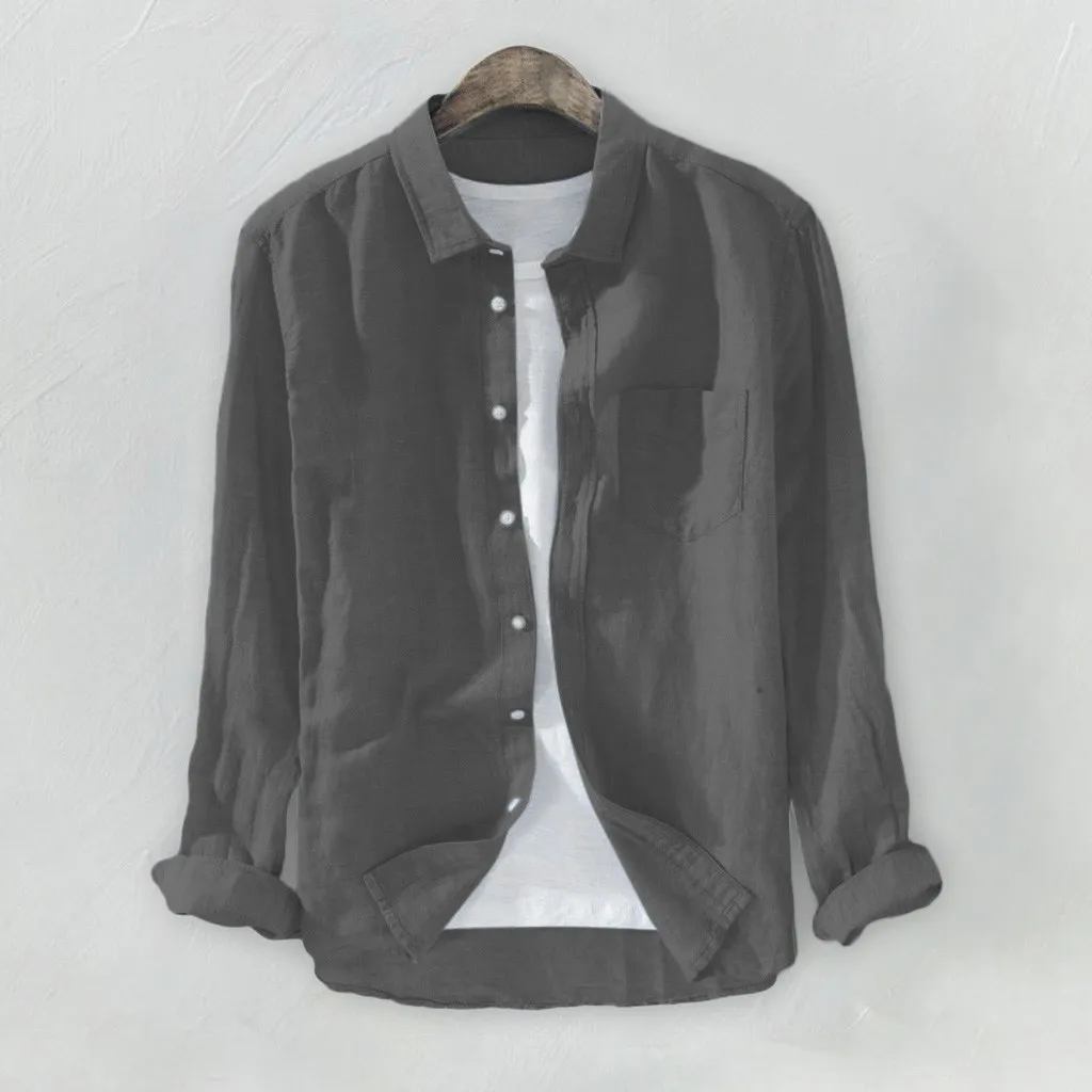 Мужские летние льняные рубашки Топ Harajuku повседневные однотонные с длинными