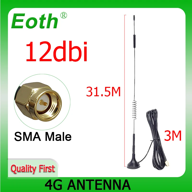 

Eoth 1 2 4pcs 4G LTE Antenna 12dbi SMA Male Connector Aerial 698-960/1700-2700Mhz IOT magnetic base 3M Clear Sucker Antena