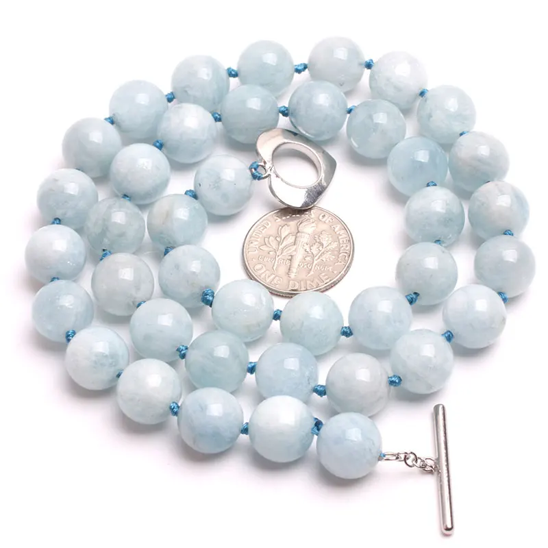 Натуральный камень голубой аквамарин ожерелье 18 дюймов на день рождения