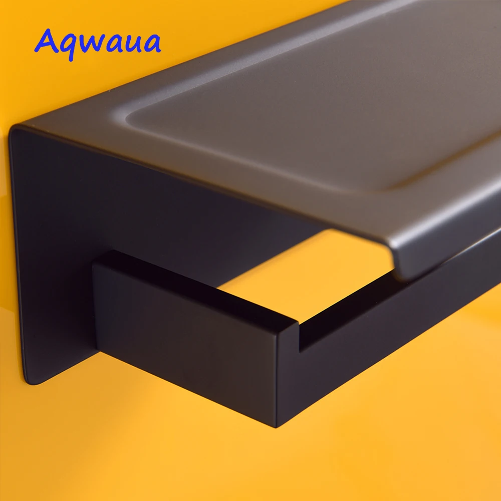 Черный держатель для туалетной бумаги Aqwaua настенный с полкой сотового телефона