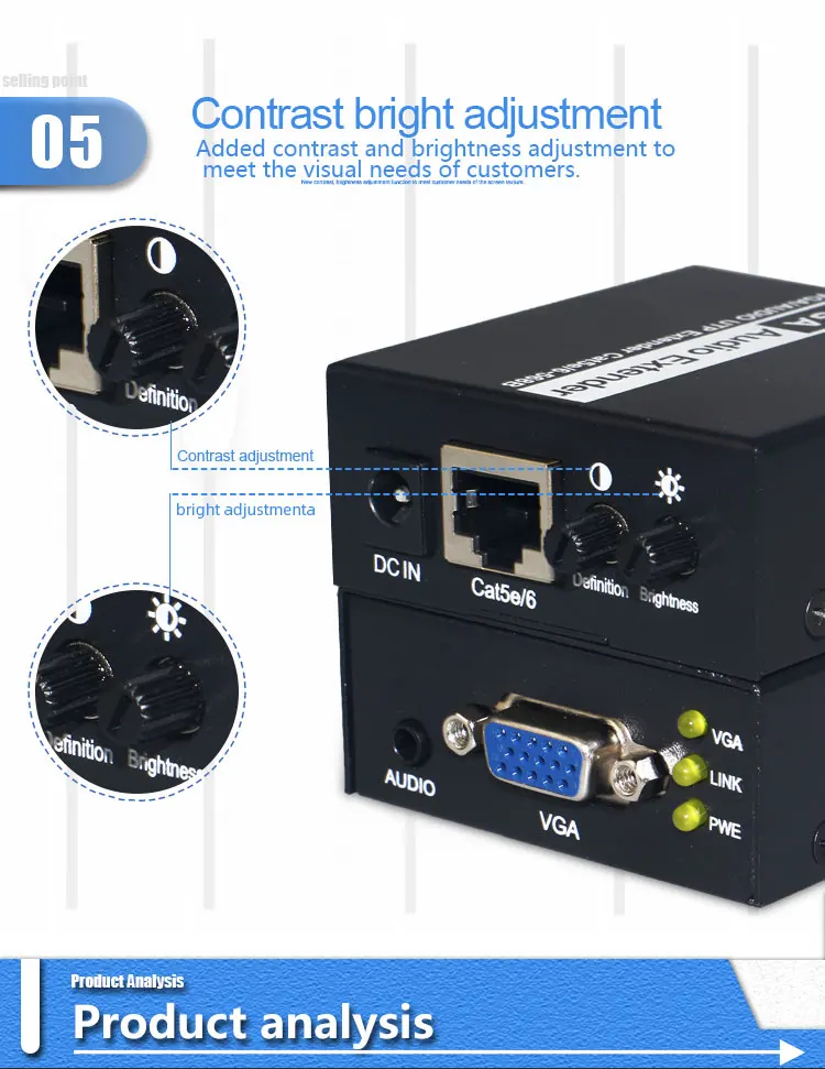 VGA Extender 200m 1xSplitter Transmitter Receiver TX/RX Extender over Cat5e/Cat6 UTP Cable RJ45 LAN Ethernet 1080P