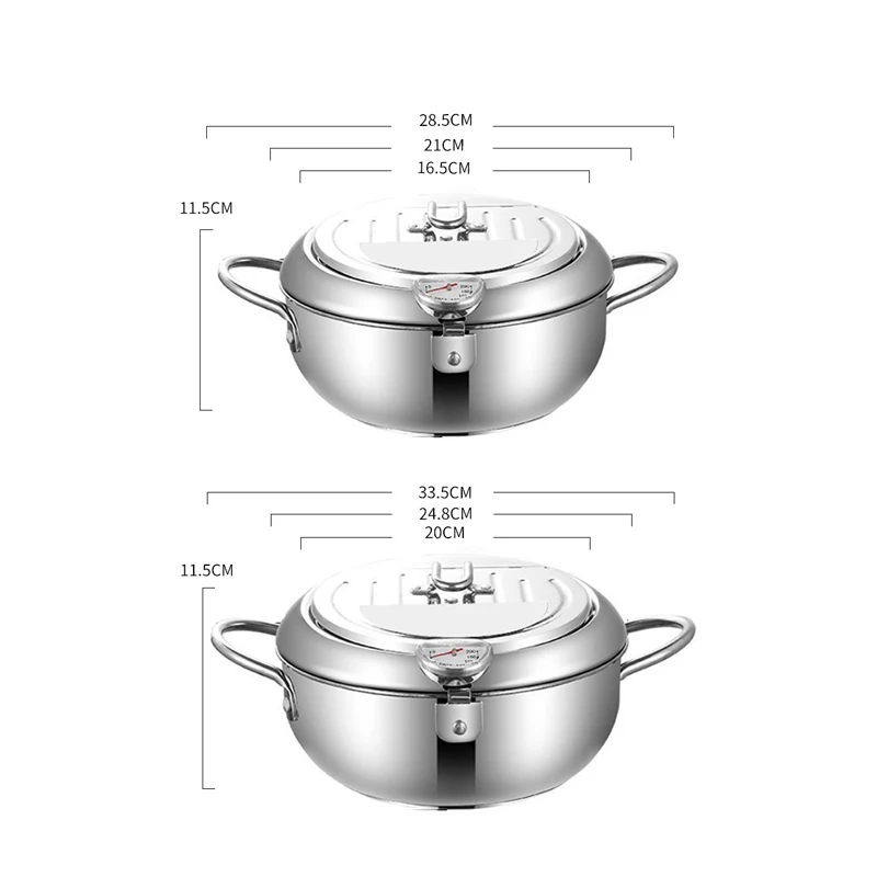 

orange Japanese Style Frying Pot Stainless Steel Pan Fryer Temperature Control Tempura Mini Frying Pan ollas de cocina