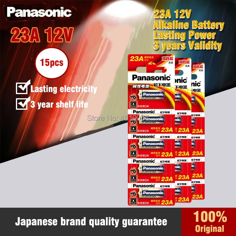

15PCS/LOT 100% Genuine Panasonic 12V 23A A23 MN21 8LR23 VR22 LRV08 Alkaline battery alarm batteries For Calculator Key