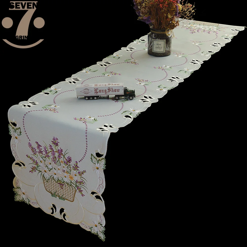 16x70 Inches Beige Colour Satin Fabric Lavender Embroidered Festival Wedding Party Decoration Table Runner | Дом и сад