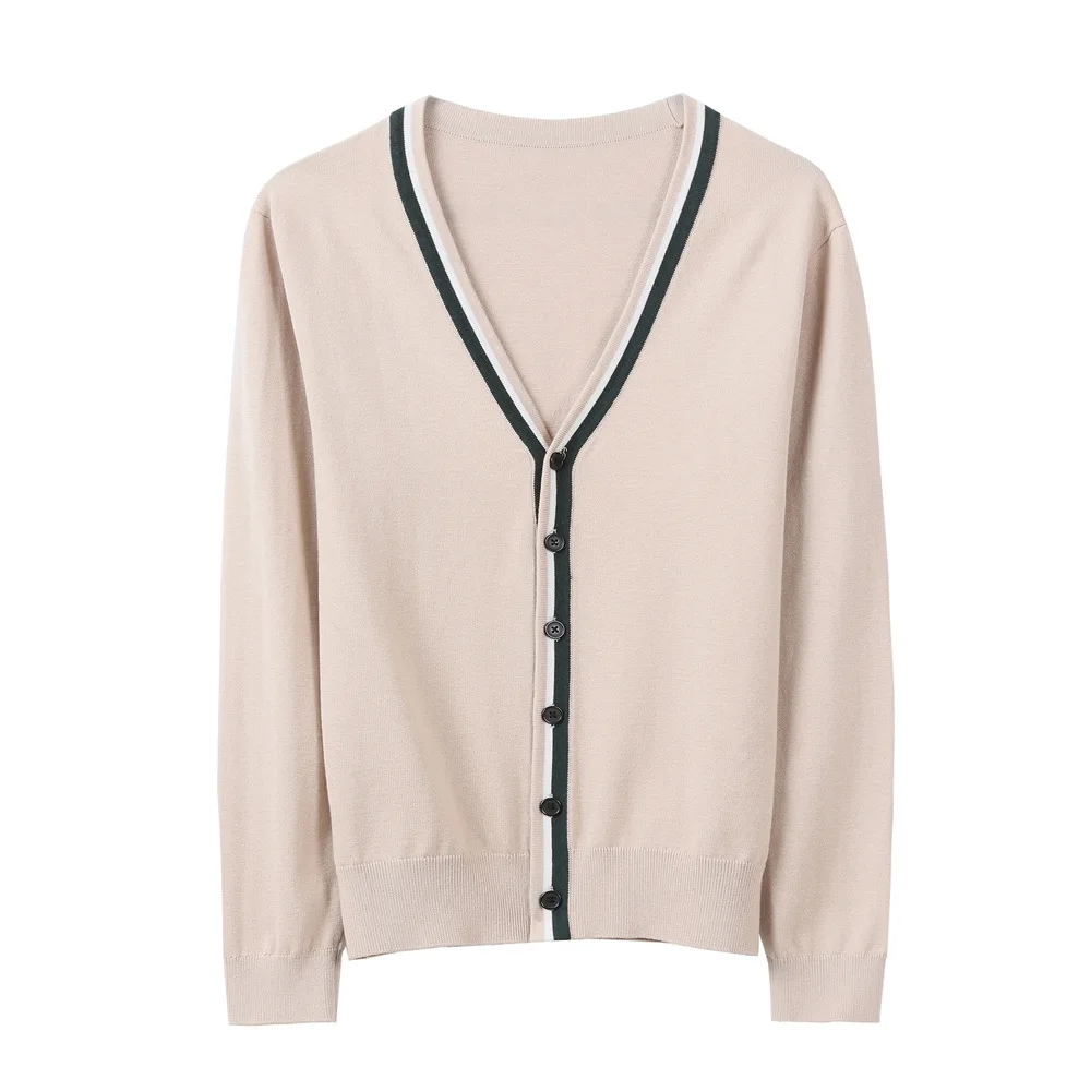 

2021 Men's Clothing Casual Contrast Color V-neck Long-Sleeved Knitted Cardigan Youth Color Matching Fashion Diamond Sweater