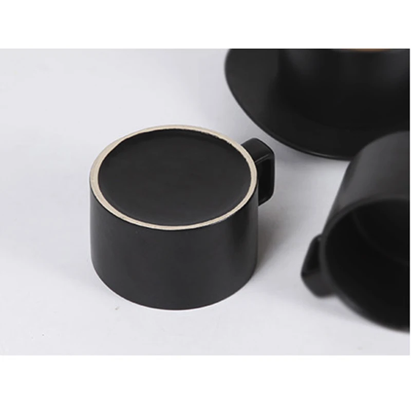 Керамическая кофейная чашка керамическая ложка + тарелка с блюдцем набор черных