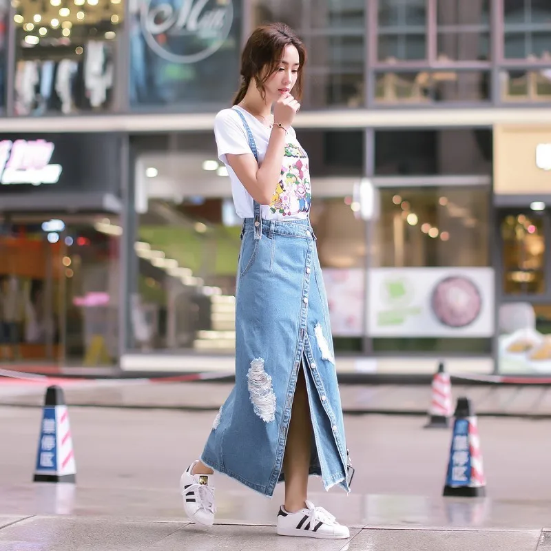 Летние Асимметричные рваные женские джинсовые платья на подтяжках с высокой