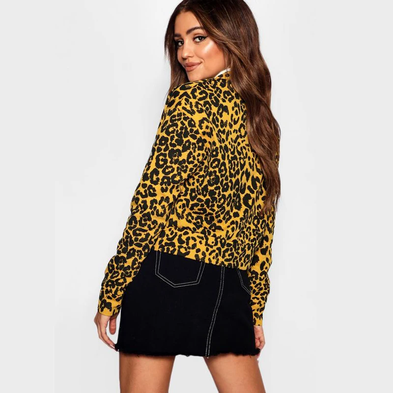 Осенняя модная куртка бомбер с длинным рукавом и леопардовым принтом Женская