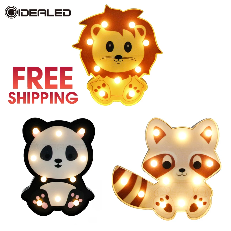 Cute Animal LED Night Lights 3D Warm White Panda Lion Raccoon Shape Bedside Table Lamp For Kids Toy Children's Day Gift