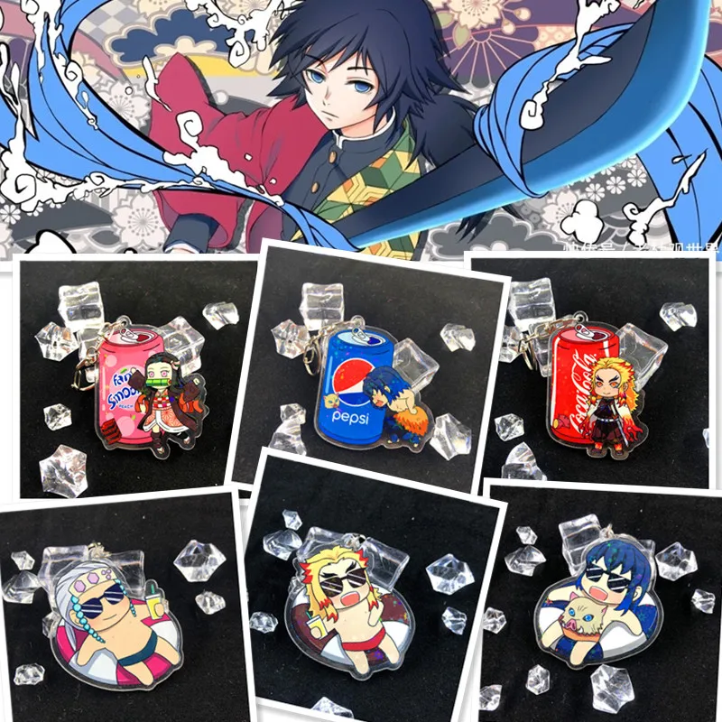 

Anime Demon Slayer Acrylic Keychains Cute Brinco Blade Of Ghost Key Chains Kamado Tanjirou Cosplay Pompom Yaiba Keyrings Pendant