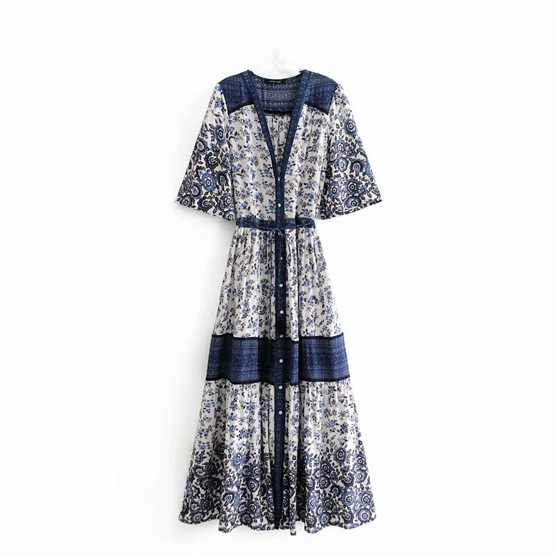 Платье женское винтажное шикарное с цветочным принтом Пляжное богемное Макси