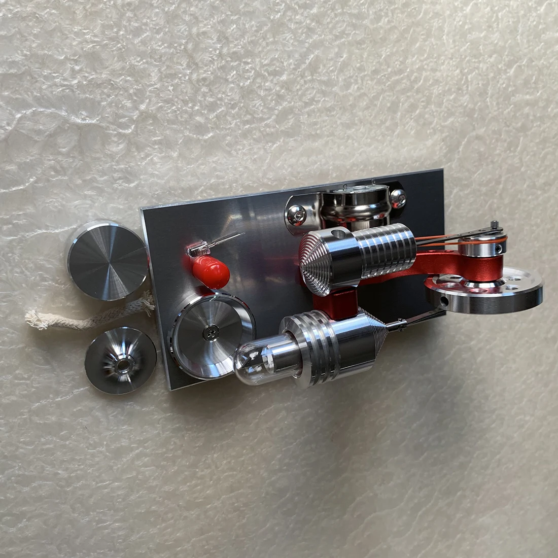 

Metal Body Quartz Glass Hot Cylinder Single Cylinder Stirling Engine Model - Red