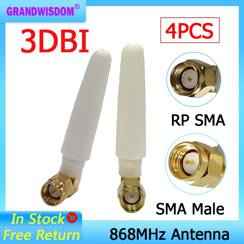 

GRANDWISDOM 4pcs 868mhz antenna 3dbi sma male 915mhz SMA FEMALE RP-SMA lora antene pbx iot module lorawan signal receiver antena