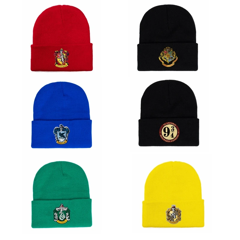 Новинка, вязаная шапка Harries, школьный значок Хогвартса, головной убор с принтом для косплея, мужская и женская уличная спортивная зимняя теплая ветрозащитная шапка, подарок для детей