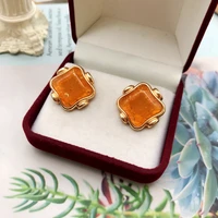 exquisite jewelry accessories stud earrings yellow resin square fashionable stylish modern female girls