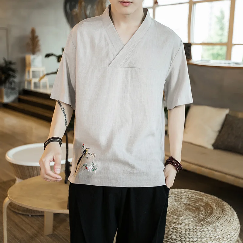 

Brand Men T Shirt Chinese Style Traditional Kung Fu Tang Casual Social Tees Soft Loose Summer T-shirt Embroider Oversized 5XL